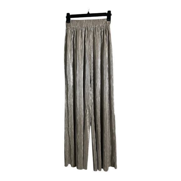 4th & Reckless Pull On Pleated Wide Leg Pants Silver Womens Small Disco Metallic - Picture 1 of 5
